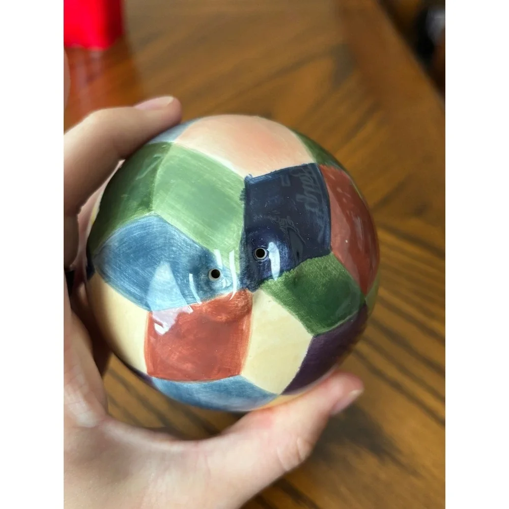 Courtly Harlequin Ceramic Egg Shaker Multi Color Hand Painted